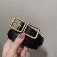 Replica Ysl Double Buckle Thin Belt in Black  2.0cm