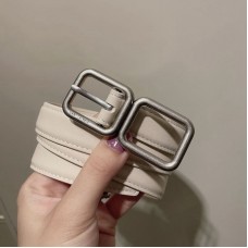 Replica Ysl Double Buckle Thin Belt in White 2.0cm