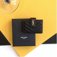 Replica Ysl Cassandre Matelasse Business Card Case in Black with Gold Hardware