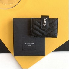 Replica Ysl Cassandre Matelasse Business Card Case in Black with Silver Hardware