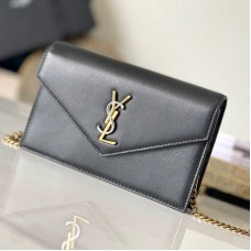 Replica Ysl Cassandre Envelope Chain Wallet In Black Smooth Leather