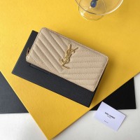 Replica Ysl Zip Around Wallet in Beige with Gold Hardware