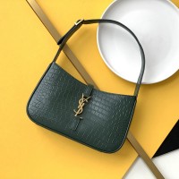 Replica YSL Le5a7 Hobo Bag Croco Dark Green