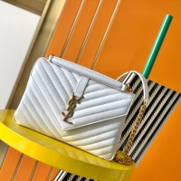 Replica Ysl Medium College Handbags in White with Gold Hardware