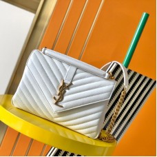 Replica Ysl Medium College Handbags in White with Gold Hardware