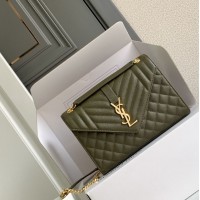 Replica Ysl Medium Envelope Bag in Dark Green