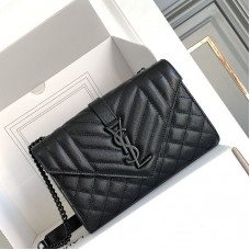 Replica Ysl Small Envelope Bag in Black with Black Hardware