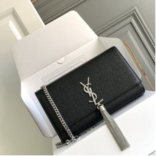 Replica Ysl Medium Kate Tassel Bag in Embossed Black with silver hardware