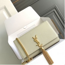 Replica Ysl Medium Kate Tassel Bag in Embossed White with gold hardware