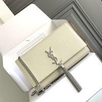 Replica Ysl Medium Kate Tassel Bag in Embossed White with silver hardware