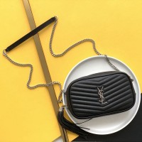 Replica YSL Lou Mini Camera Bag  in Black with Silver hardwear