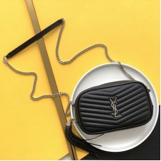 Replica YSL Lou Mini Camera Bag  in Black with Silver hardwear