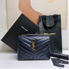 Replica Ysl Small Loulou Bag in Nevy Blue with Gold