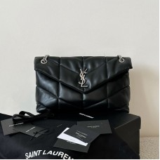 Replica Ysl Medium Puffer Bag black with silver hardware