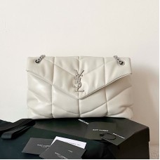 Replica Ysl Medium Puffer Bag white with silver hardware