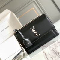 Replica Ysl Medium Sunset Flap Bag in Black with Silver Hardware