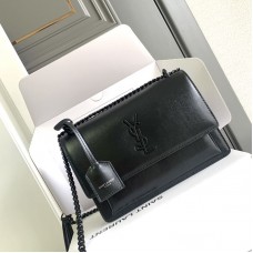 Replica Ysl Medium Sunset Flap Bag in Black with Black Hardware