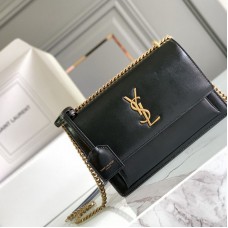 Replica Ysl Medium Sunset Flap Bag in Black with Gold Hardware