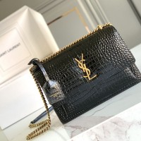 Replica Ysl Medium Sunset Flap Bag in Print Croco with Gold Hardware