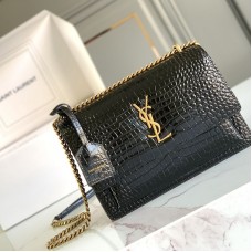 Replica Ysl Medium Sunset Flap Bag in Print Croco with Gold Hardware