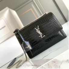 Replica Ysl Medium Sunset Flap Bag in Print Croco with Silver Hardwear