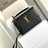 Replica Ysl Sunset Top Handle Flap Bag in Black with Gold Hardware