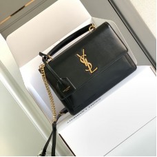 Replica Ysl Sunset Top Handle Flap Bag in Black with Gold Hardware