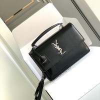 Replica Ysl Sunset Top Handle Flap Bag in Black with Silver Hardware